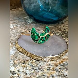 Gold Wire Wrapped Moon Malachite Bracelet